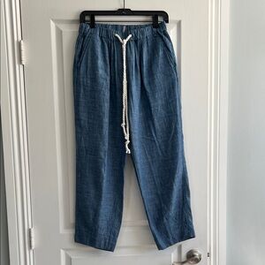Free People S/P Soft Blue Denim Pants with White Drawstring and Pockets